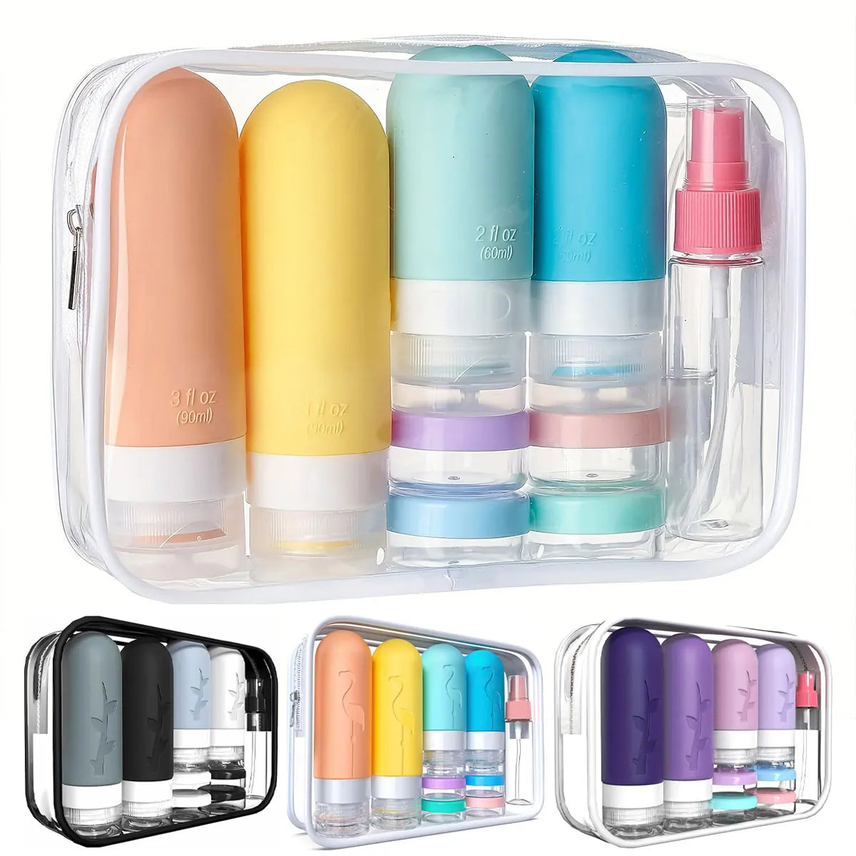 Silicone Toiletry Containers with Storage Bag