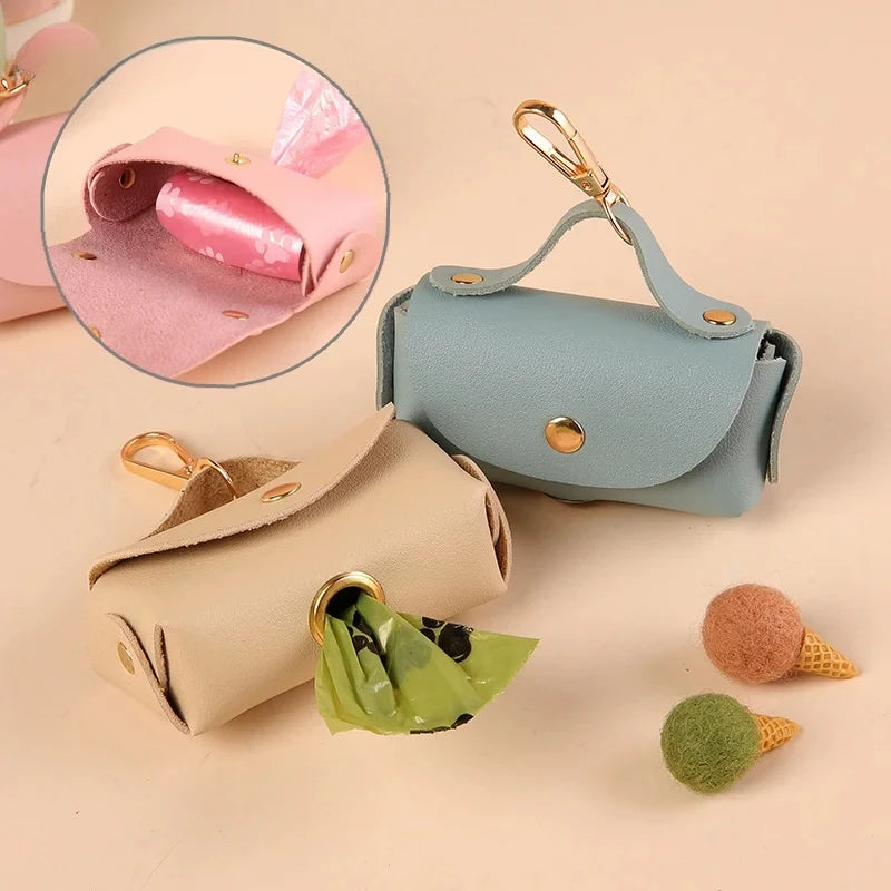 Portable Leather Dog Poop Bag Holder