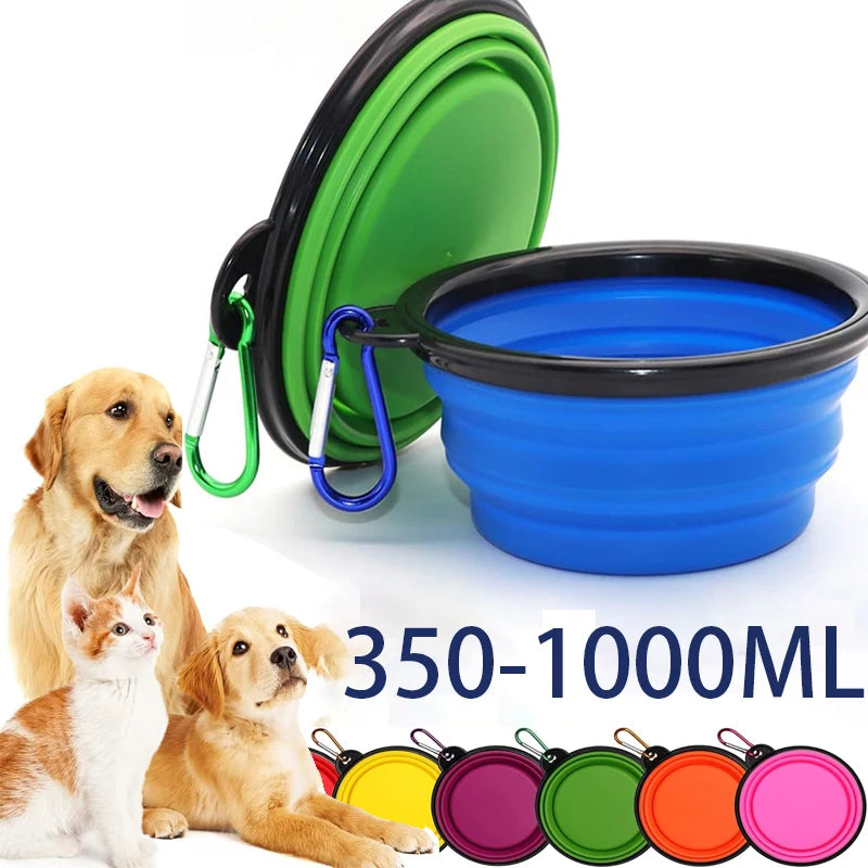 Folding Portable Silicone Dog Feeder Bowl 2-in-1