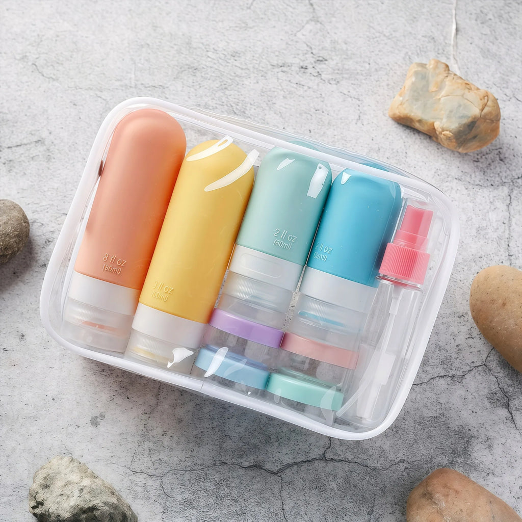 Silicone Toiletry Containers with Storage Bag
