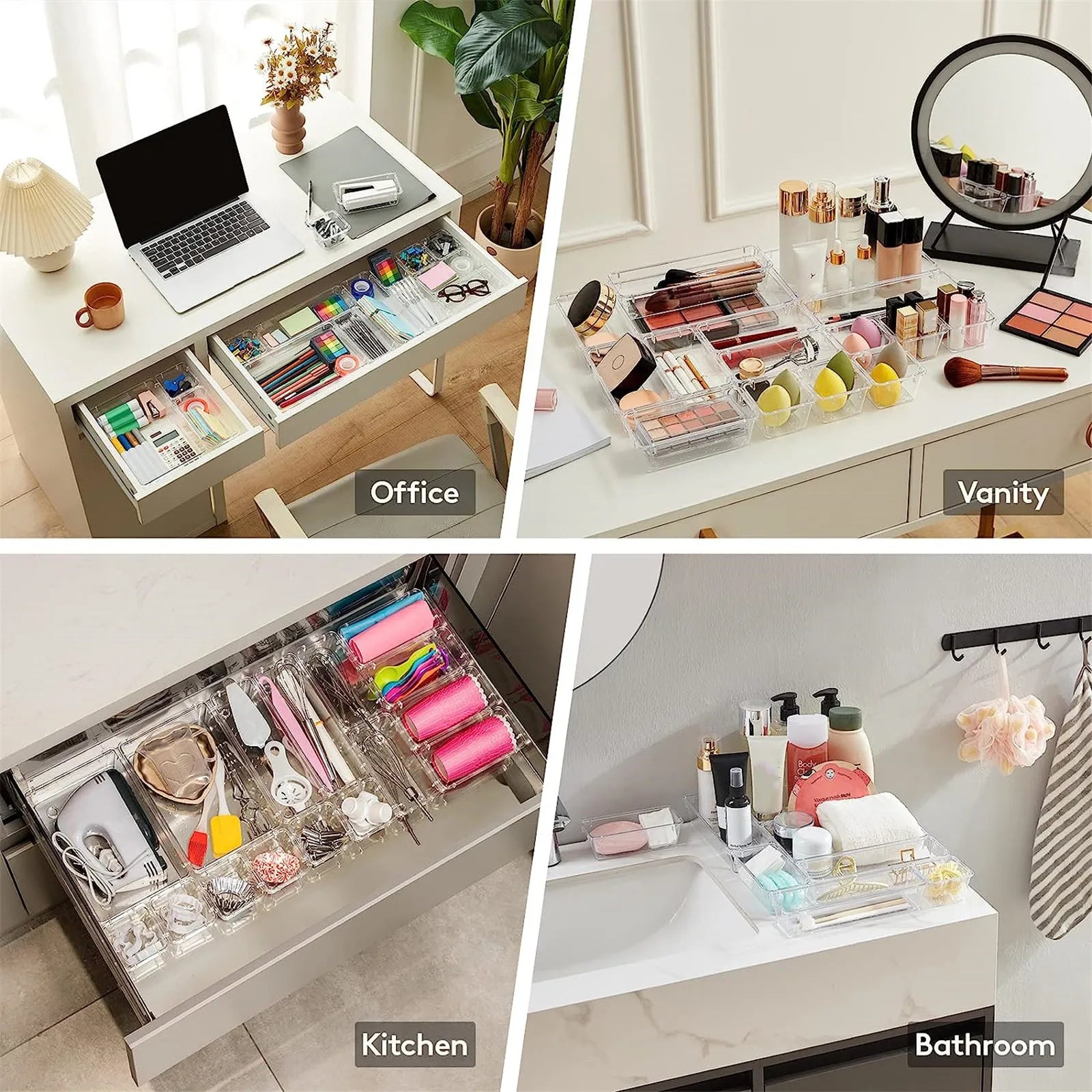 Clear Plastic Drawer Organizer Set