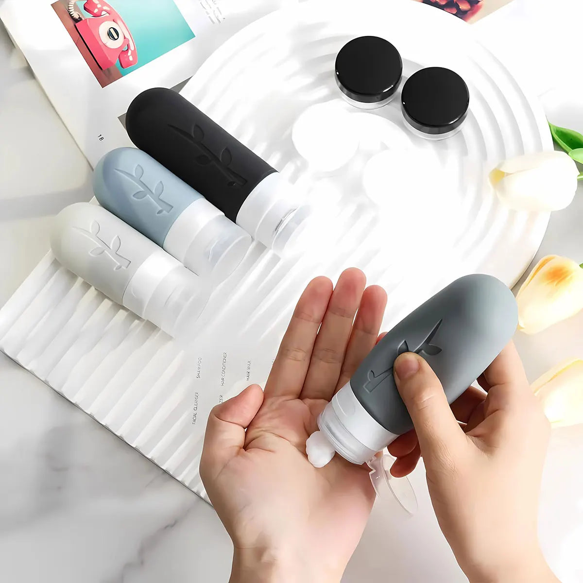 Silicone Toiletry Containers with Storage Bag