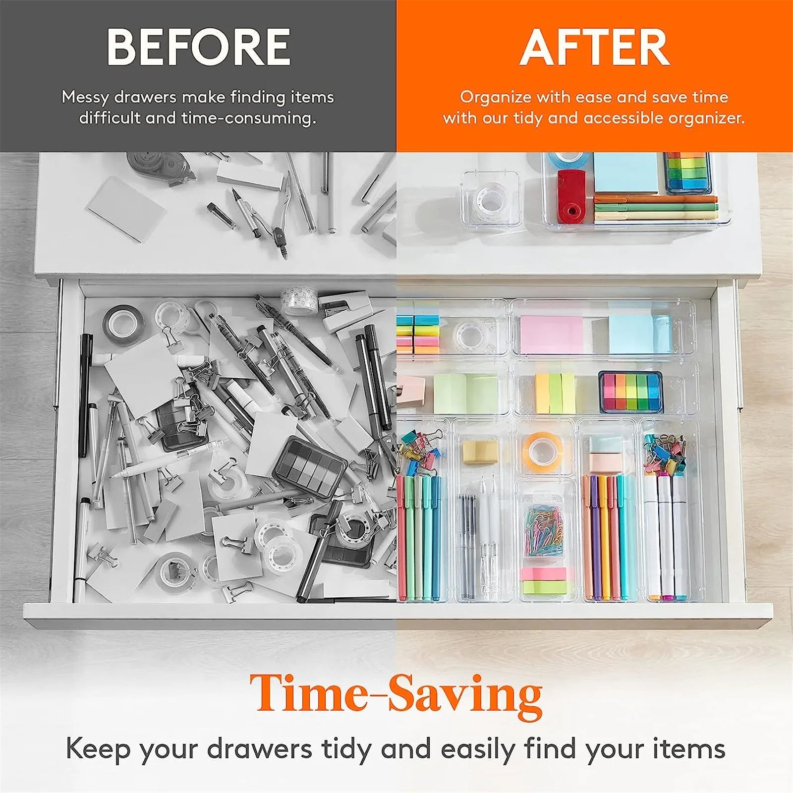 Clear Plastic Drawer Organizer Set